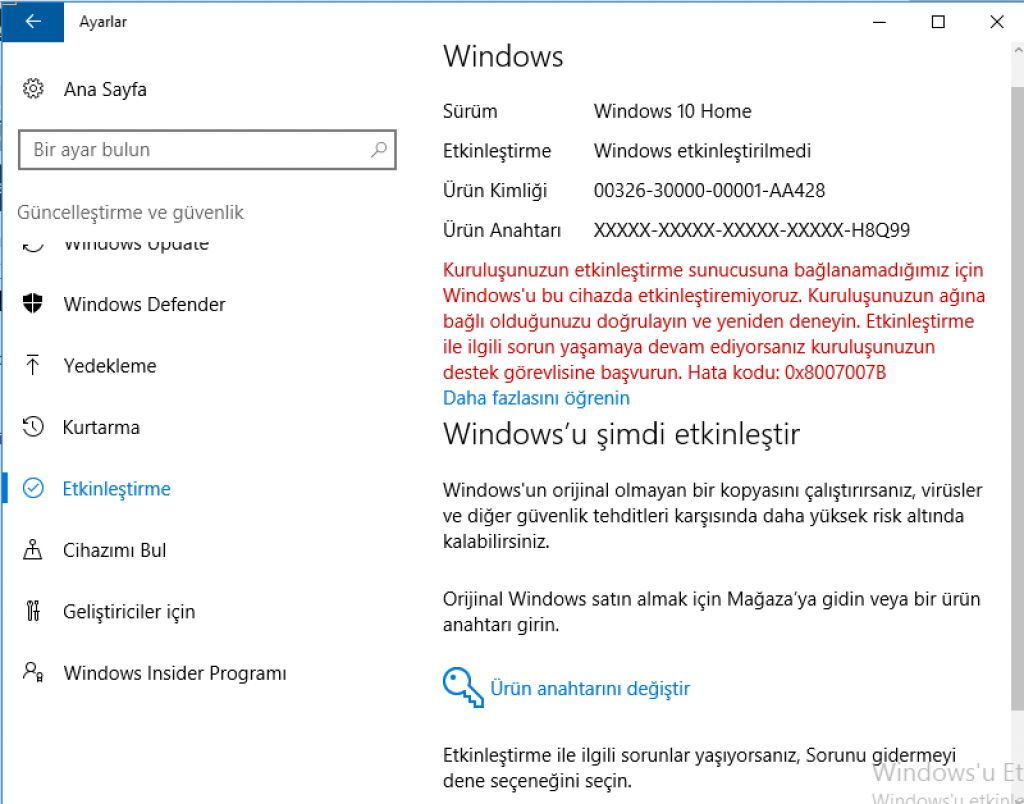 Windows 10 ETKİNLEŞTİR