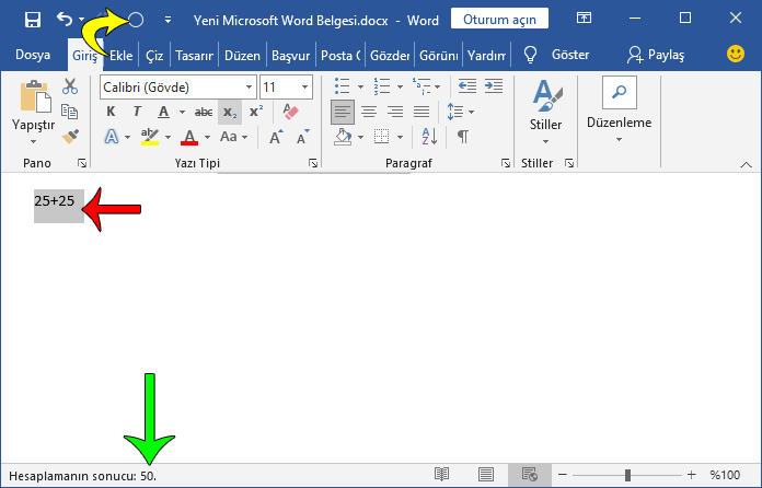 Microsoft Word Hesap Makinesini Aktif Etme